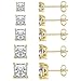 MDFUN 18K Yellow Gold Plated Princess Cut Clear Cubic Zirconia Stud Earring Pack of 5 Pairs