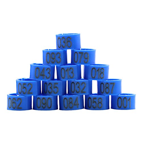 Farm & Ranch - Anillos de pie de paloma con número 001-100 de diámetro de 8 mm de aves de corral para pollitos de loro, banda de pato con clip, azul