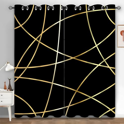 Double rideau isolant à rayures dorées 140x175 cm de qualité supérieure