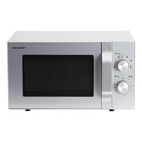 Sharp R204S Solo-Mikrowelle / 20 L / 800 W / 6 Leistungsstufen / Zeitschaltuhr von 30 Minuten bis 00 Sekunden / Gewichtgesteuertes Auftauen / Glasdrehteller (24,5 cm) / silber Cover