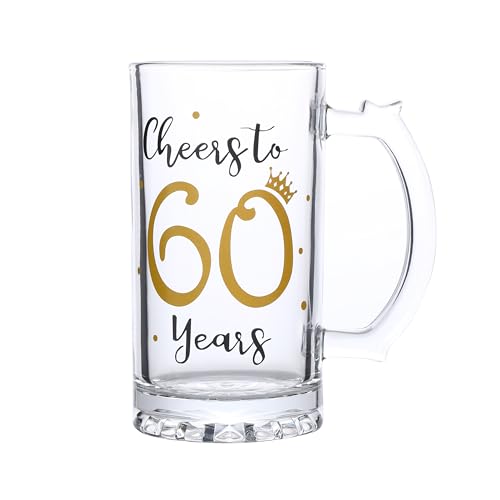 60th Birthday Gift，Men and Women Cheering 60th Birthday Beer Mugs，Cheers to the 60th Anniversary Beer Glass，60th Birthday Party Wedding Anniversary Decorative Gift, 18 Ounce (Cheers to 60 Years)