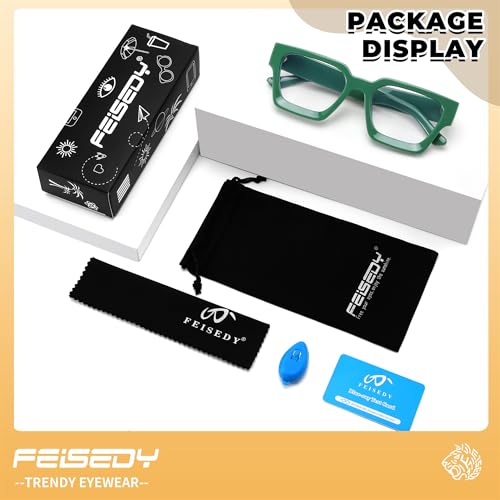Image of FEISEDY Retro Blue Light Blocking Glasses for Women Men 90s Classic Rectangle Frame Thick Chic Computer Eyeglasses B2383R
