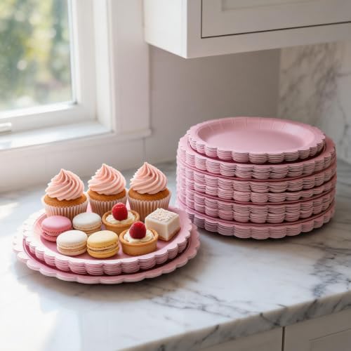 100 Pcs Disposable Pink Paper Plates 7 Inch Party Plates for Baking Daily — view 3