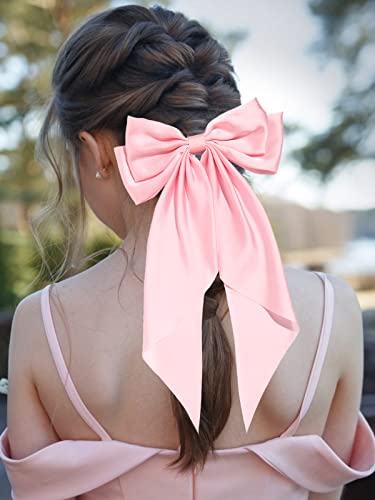 Women Big Bow Barrettes Girl's Satin Hairclips Long Ribbon Hair Pins For Party, Bow Hair Clips For Women Pink Hair Bow, Hair Accessories For Women Hair Bows For Girls, Bowknot Hairpin With Long Tail #TOP5