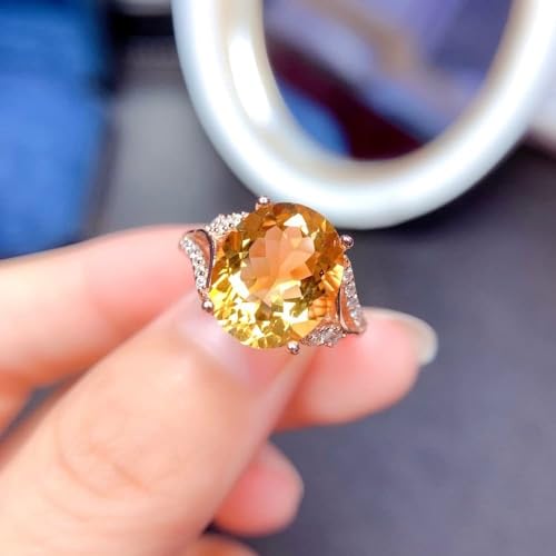 925 Sterling Silver Ladies Plate Princess Cut Cubic Zirconia Citrine Ring Fashion Citrine Gold Plated Gemstone Ring Open Adjustable Ring Engagement Wedding Ring CZC7262