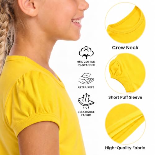 Image of Lilax Girls Short Puff Sleeve Cotton T-Shirt, Toddler & Little Girls Top | 95% Cotton Puff Sleeve Tee; Crewneck, Short Sleeve; Toddler & Girls Sizes 2T-12; for School, Play & Everyday; Machine Wash