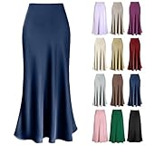 Falda de satén de cintura alta para mujer, estilo informal, línea A, falda midi de satén, falda midi de seda, faldas básicas, informales, verano, diarias, falda elegante, sedosa, para trabajo, fiesta,