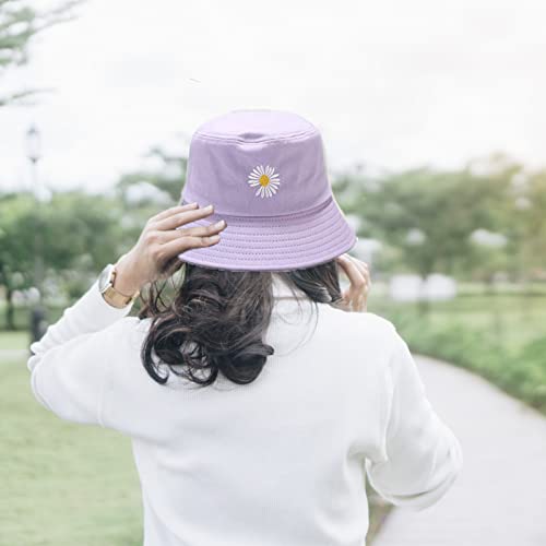 Sun Hat For Women Men Cotton Uv Protection Bucket Hat Summer Fishing Hunting Hiking Travel Cap Double-Sided Reversible Wide Brim Beach Hat Unisex Girls Packable Outdoor Daisy Hat(Pink Purple) #TOP3