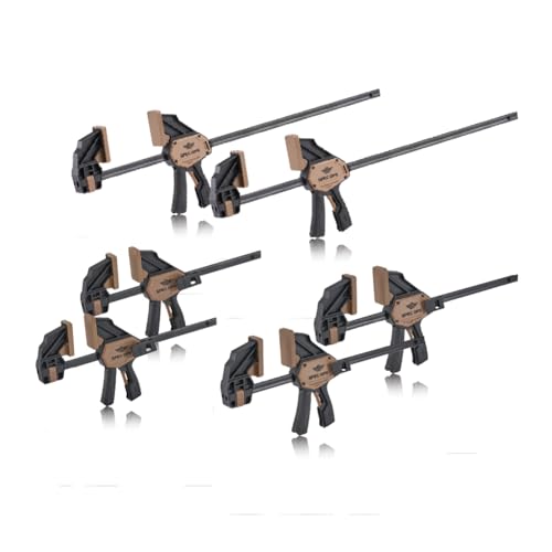 Spec Ops Tools Bar Clamps for Woodworking, Medium and Large One-Handed Trigger Clamp and Spreader Set, Heavy Duty, Mixed Pack of 6