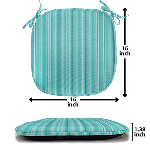 Ambesonne Aqua Chair Seating Cushion Set Of 4, Abstract Ocean Inspired Palette Lines Geometrical Image Illustration, Seat Pads For Office With Anti-Slip Backing, 16"X16", Turquoise Blue #TOP6