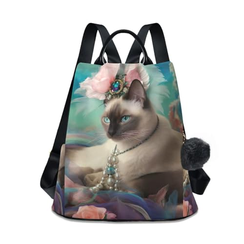 Sac à dos chat siamois pour femme avec poche antivol et pompon