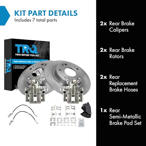 Image of TRQ Rear Brake Pad and Rotor Set Semi Metallic Calipers Compatible with 2006-2011 Honda Civic