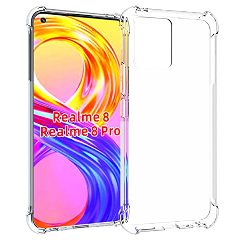 USTIYA Case for Realme 8 / Realme 8 Pro Clear TPU Four Corners Protective Cover Transparent Soft funda