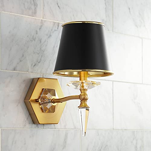 Vienna Full Spectrum Manhattan Modern Sconce Wall Decor Burnished Brass Crystal Hardwired 13" High Fixture Black Paper Shade For Bedroom Bathroom Bedside House Living Room Home Hallway Dining #TOP5