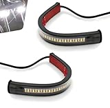 Bawkars 2 PCS Motorcycle LED Turn Signal Light, Flexible Switchback Dual-Color (White & Amber) Fork Blinkers with DRL Daytime Running Light, Waterproof Adjustable Strips Bars, Universal for Motorbike