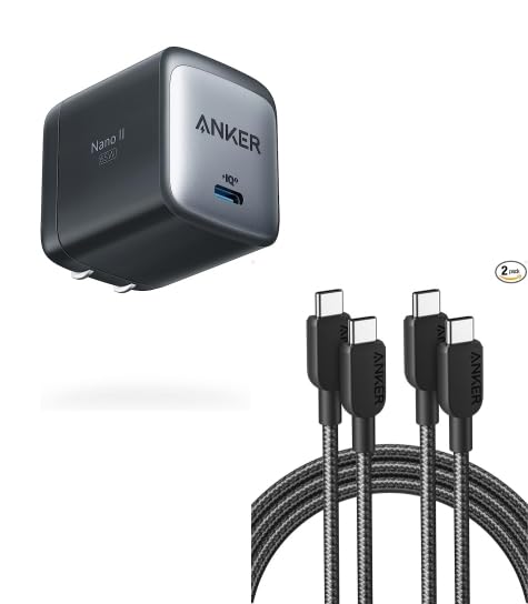 Anker 240W USB C Cable 2Pack 6ft Anker 715 Nano 65W GaN II Fast Compact Foldable Charger