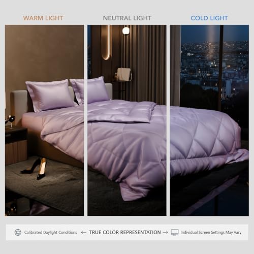 Image of Stoa Paris Satin Comforter Set Double Bed with Satin Bedsheet & Pillow Covers, 300TC Complete Bedding Set, Ideal Gifts for Women, Couples, Bedroom Home Furnishing, Date Night - Lilac Affair