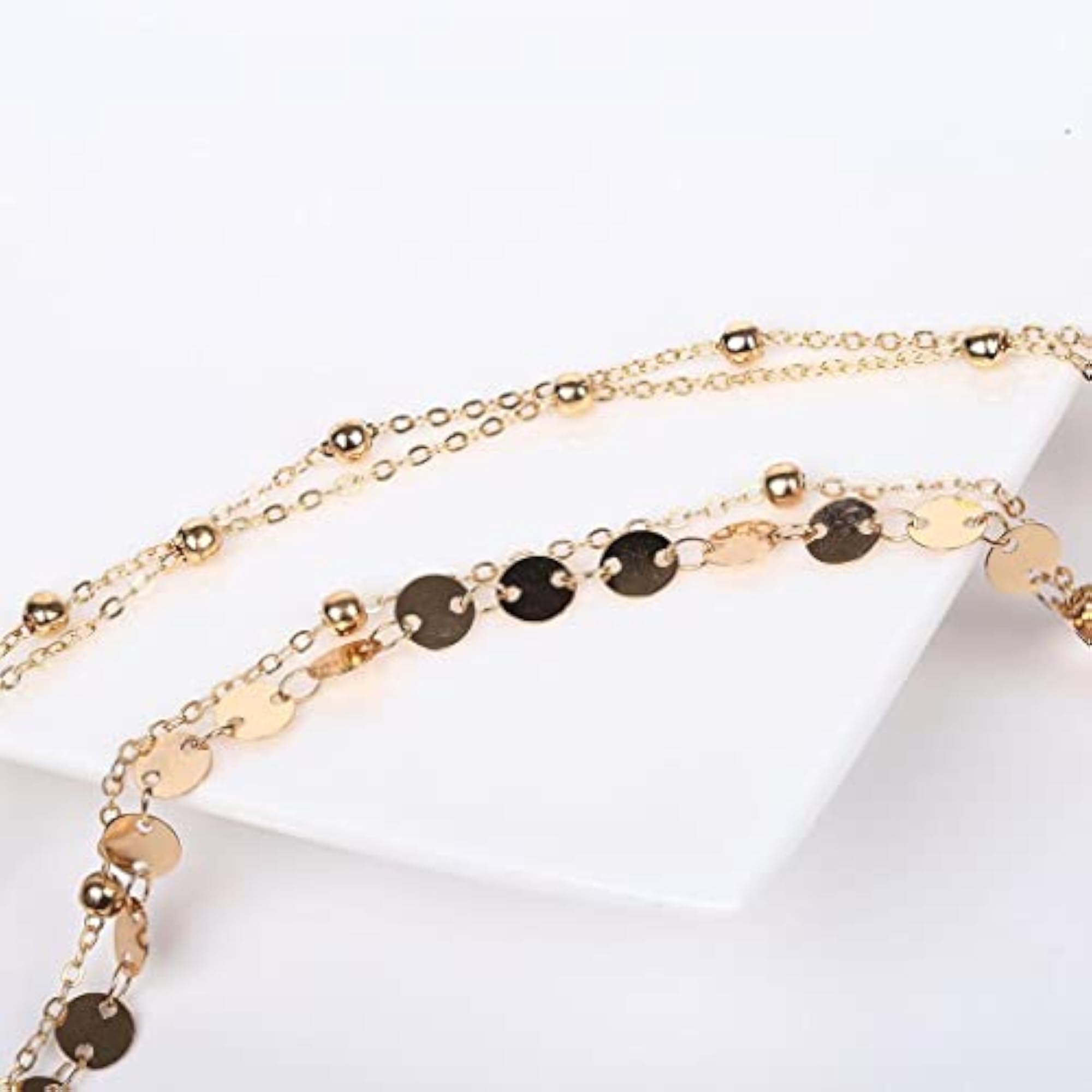 2 Piece Coin Sequin Anklet Chain Ankle Bracelet Set