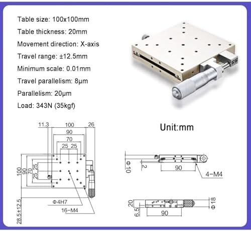 Precision XY Manual Linear Stage, Trimming Bearing Tuning Platform, Cross Roller Guide Sliding Table for Equipment Positioning & Inspection, High Precision Displacement Tool
