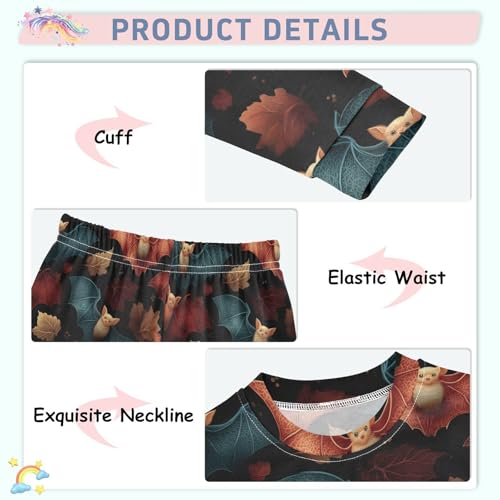 Pajama Sets Long Sleeve Bat Leaf Print Design Soft Comfy Sleepwear 2 Piece PJS 3-8T4