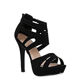  stiefelparadies Damen Pumps Plateausandaletten Stilettos Cut-Outs Schuhe Sandaletten 121436 Schwarz 38 Flandell