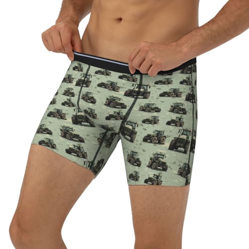 Mens Underwear, Green Camouflage Tractor Print Boxers for Men, Soft Moisture-Wicking Breathable Boxer Briefs