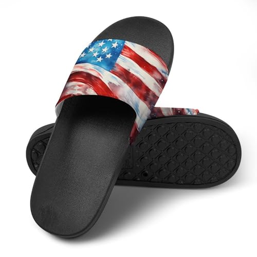 4th of July Patriotic U.S. Flag Non Slip Slides Sandals for Women Men Quick Drying Shower Shoes for Bathroom Pool Beach4