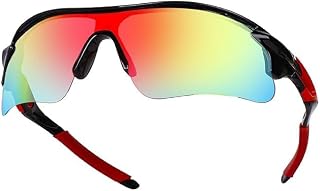 SpadeAces Sports Sunglasses with Rainbow Mirror Lens, Black and Red Frame, UV Protection for running, climbing, play crick... Price In India