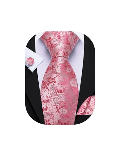 Image of Barry.Wang Men Tie Set Floral Paisley Silk Necktie Pocket Square Cufflinks Formal Wedding Party Business