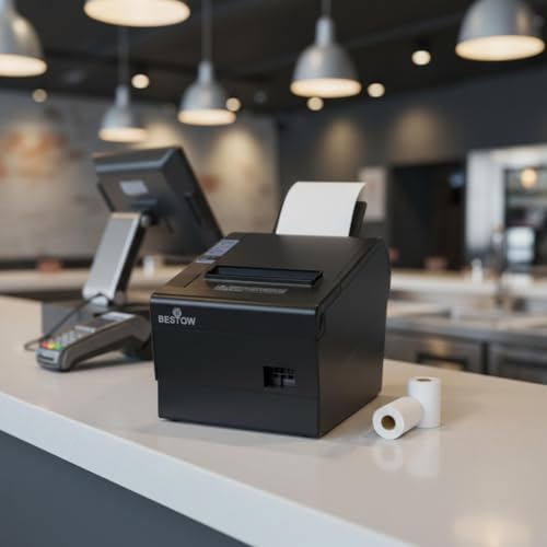 Image of Bestow80 mm Thermal Receipt Printer with Auto Cutter USB LAN POS Printer for Shops Restaurants Malls Black (USB+ LAN (E801))