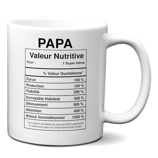 L'Esprit Des Anges Taza de regalo para papá, etiqueta de valor nutritivo excepcional, idea de regalo de humor, cumpleaños, día del padre