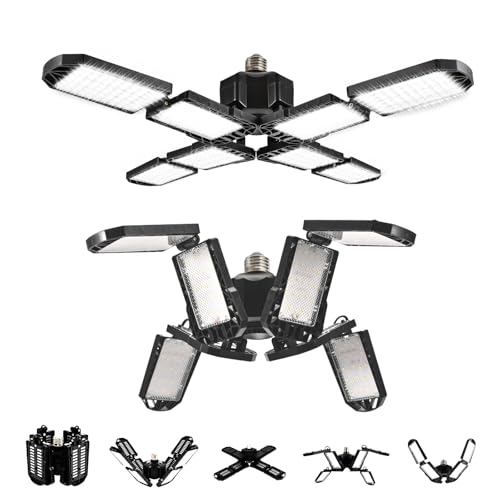 YOSHINE LED Garage Light, 150W Super Bright Garage Light, 15000LM, 6500K LED Garage Ceiling Lights with E26/E27 Base, Easy Installation, 8-Leaf Deformable LED Lights for Garage, Warehouse, Shop