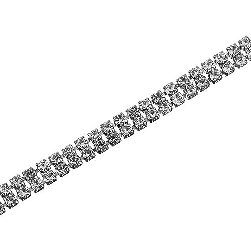 sourcing map 2 Yards 2 Reihen 4mm Strass Kette 8mm Bling Kristall Schließen Klaue Kette Trimmen für Heimwerker Schmuck Kleidung Taschen Schuhe Dekoration (Silber)