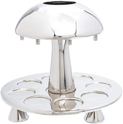 Yair Emanuel Hammered Nickel Kiddush Fountain with Cone Shaped Cups - Blue Rings