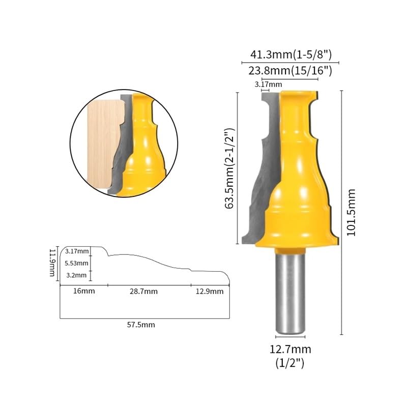 1 pieza 12 MM 12,7 MM vástago puerta y ventana carcasa enrutador broca carpintería fresa for cara de madera(12.7x41.3x63.5)