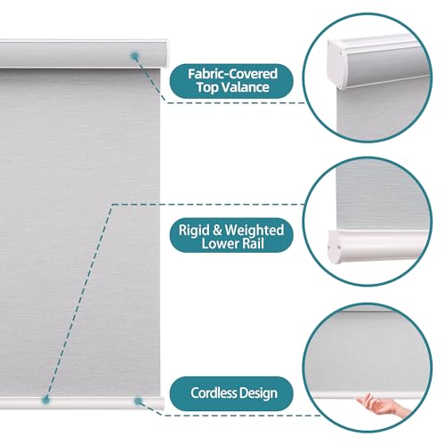 Changshade Custom Size Cordless Roller Shades, Blackout Roller Window Blinds with Thermal Insulated for Office, Living Room, Bedroom, Kitchen, Easy Installation,Grey
