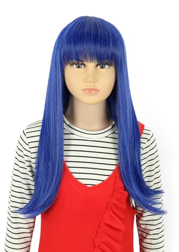 VGbeaty Girls Long Blue Wig Blunt Cut Ennui Cospaly costume Halloween Wig
