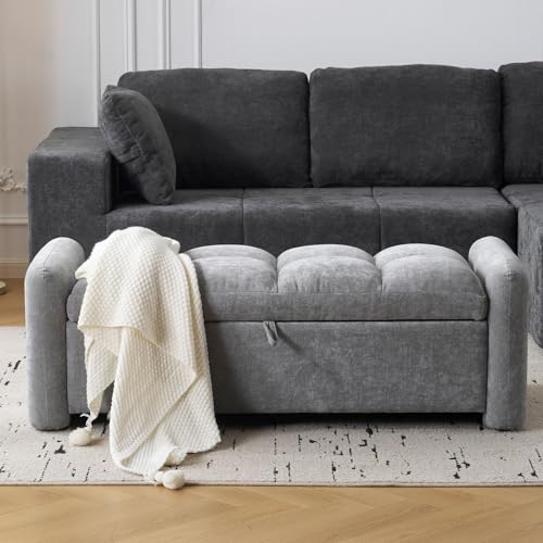 Rhevoy Oversized Chenille Ottoman Bench with Storage