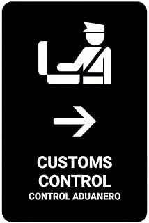 Customs Control Tin Sign 12x8 Inch Metal Wall Decor, Black & White Airport Immigration Direction Sign, Bilingual “Control Aduanero” Vintage-Style Plaque for Office, Travel Decor & Gift