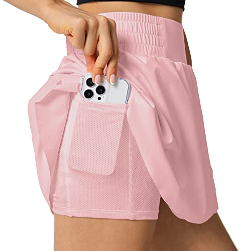 Haowind Tennis Skorts Skirts For Women With Pockets Flowy Pleated Golf Sport Athletic Skirt Shorts With Elastic Drawstring(Pink S) #TOP2