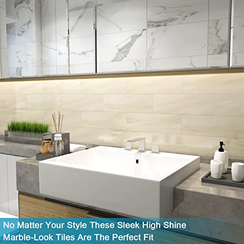 Benice Peel And Stick Backsplash For Kitchen Tile,Peel And Stick Tiles For Walls Tile Stickers Waterproof Marble Tile Backsplash 3.85"X11.73"(16Tiles) Beige Travertine #TOP3