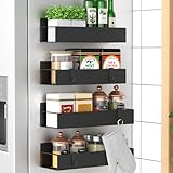 HuggieGems Metal 4 Pack Magnetic Spice Storage Rack Organizer for Refrigerator and Oven, Black Fridge Organizers and Storage