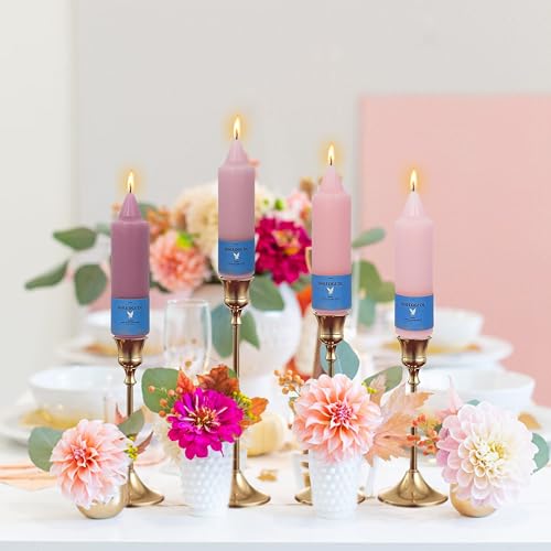 Image of Handmade Unscented Taper Candles Slow Burn Gradient Pink Candles 5 Inch Short Dinner Candle Sticks Smokeless Wax Candles Unique Design for Weddings Holiday Gift Home Decoration