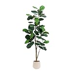 Artificial Fiddle Leaf Fig Tree, 6FT Tall Faux Ficus Lyrata Fake Tree in White Pot, Artificial Tree Indoor Decor, Fiddle Leaf Fig Tree Fake Plant for Home Office Living Room Decoration Modern