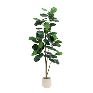 Artificial Fiddle Leaf Fig Tree, 6FT Tall Faux Ficus Lyrata Fake Tree in White Pot, Artificial Tree Indoor Decor, Fiddle Leaf Fig Tree Fake Plant for Home Office Living Room Decoration Modern