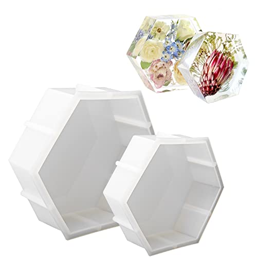 2Pcs Large Silicone Molds for Resin 9 inch 7inch Hexagon Silicone Molds, Hexagon Deep Resin Mold for Epoxy Resin, Silicone Molds for Flowers Bouquet Preservation