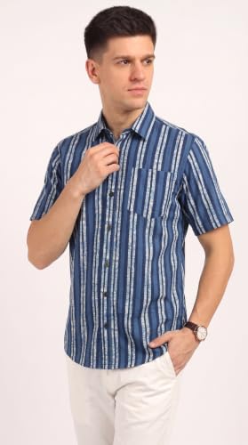 Image of BLOCKS OF INDIA Cotton Hand Block Print Half Sleeves Summer Shirt for Men