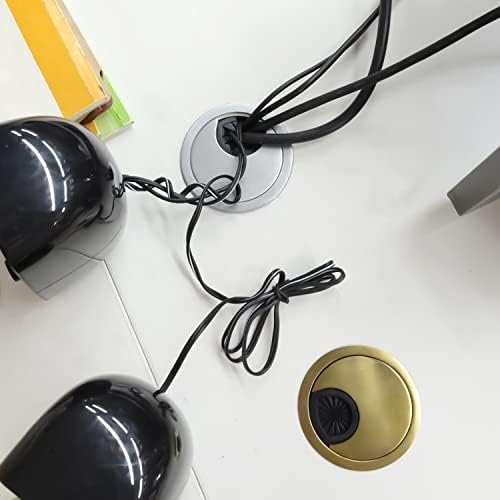 WJUAN 2 Pcs High End Desk Caps 59 mm | Cord Hole Cover Organizers for Desks, Office & Worktops | Color: Black | Material: Zinc Alloy (Bronze)