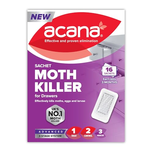 Acana Sachet Moth Killer 16 Pack- For Drawers & Storage- Protects Clothing & Bedding- Lasts 3 Months