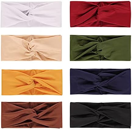 DRESHOW 8 Pack Headbands for Women Vintage Headwraps Wide Turban Cross knotted Girls Hair Bands Accessories